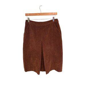 Christopher & Banks Brown Corduroy Midi Skirt With Front Pleat Womens Size 4